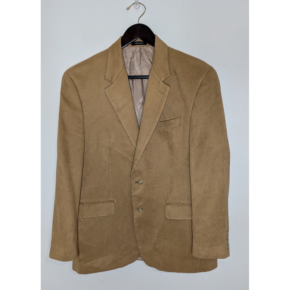 Men Size 40R Chaps Beige Khaki Faux Suede 2 Button Blazer Jacket Sport Coat